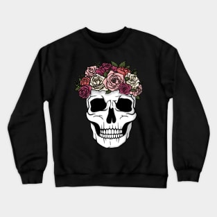 Day of the Dead Style Flower Crown Skull Illustration Crewneck Sweatshirt